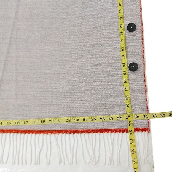 Lambswool Shawl Cape Poncho Womens Small Orange Gray Reversible Two Button Knit - Picture 10 of 11